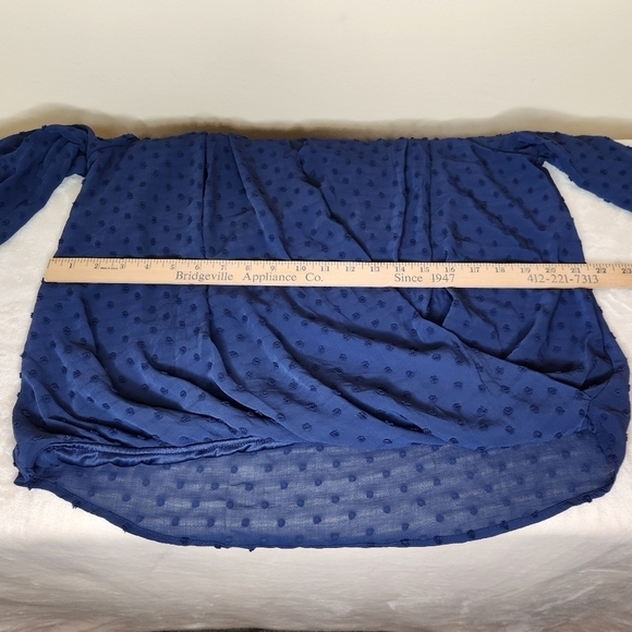 NWOT Beacon Apparel Faux Wrap Swiss Dot Navy Long Sleeve Top Size L - Picture 10 of 14